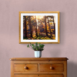 Lienzo Pintura de aceite de bosque de luz dorada