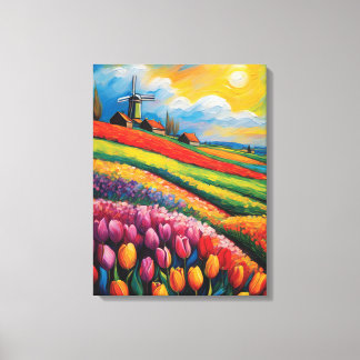 Lienzo Pintura de aceite de campo tulipán