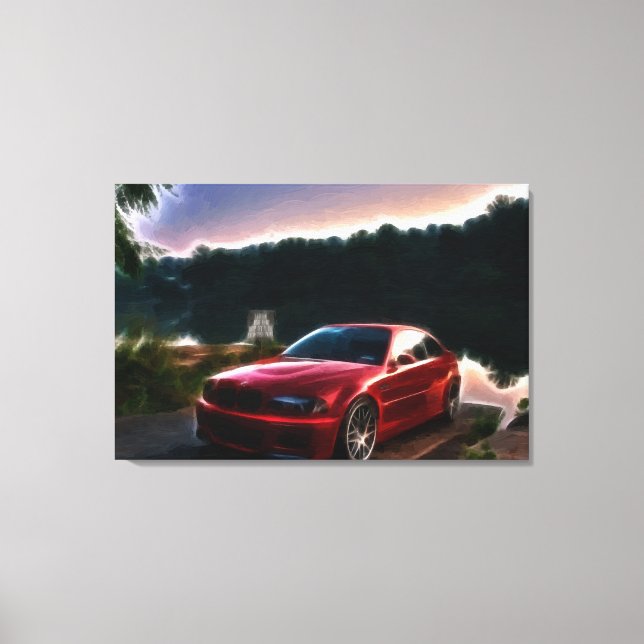 Lienzo Pintura de aceite de coche rojo caliente (Anverso)