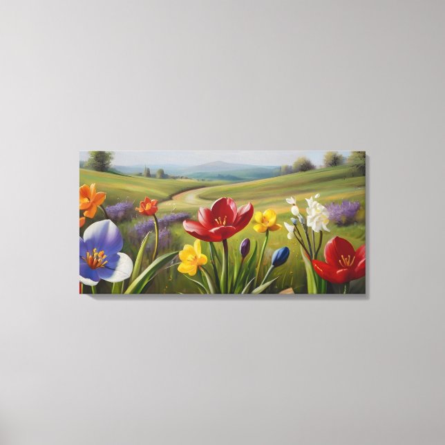 Lienzo Pintura de aceite de flores de primavera (Anverso)