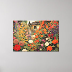 Lienzo Pintura de aceite de paisaje de cabaña de época in