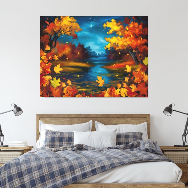 Lienzo Pintura de aceite de paisajes nocturnos de otoño (Insitu(Dormitorio))