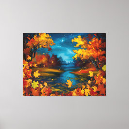 Lienzo Pintura de aceite de paisajes nocturnos de otoño