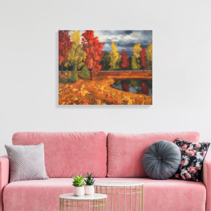 Lienzo Pintura de aceite de paisajes otoñales en lona - v