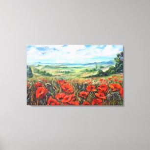 Lienzo Pintura de aceite paisajístico de campo de Poppies