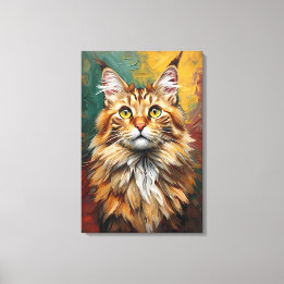 Lienzo Pintura de aceite vibrante con retrato de gato de