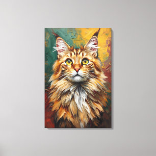 Lienzo Pintura de aceite vibrante con retrato de gato de 