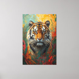 Lienzo Pintura de aceite vibrante con retrato de tigre ar