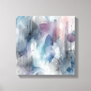 Lienzo Pintura de acuarela abstracta azul y gris