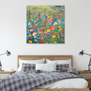 Lienzo Pintura de acuarela de campo de flores silvestres