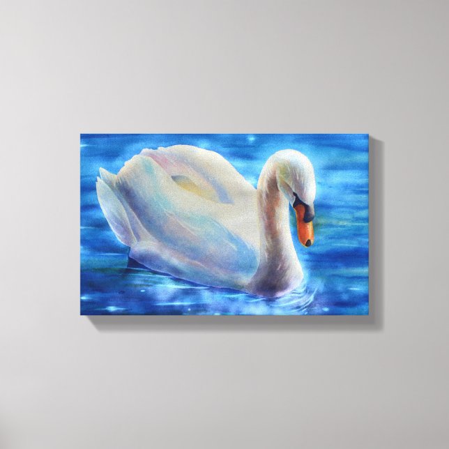 Lienzo Pintura de acuarela de cisne blanco, aves acuática (Anverso)