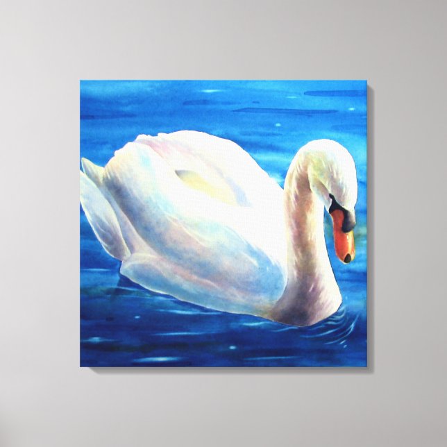 Lienzo Pintura de acuarela de cisne blanco, aves acuática (Anverso)
