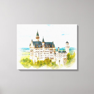 Lienzo Pintura de acuarela del Castillo de Neuschwanstein