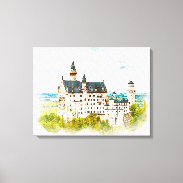Lienzo Pintura de acuarela del Castillo de Neuschwanstein (Anverso)