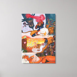 Lienzo Pintura de acuarela Fantasy Eros Lioness Dragon