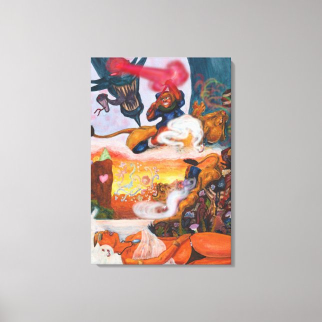 Lienzo Pintura de acuarela Fantasy Eros Lioness Dragon (Anverso)