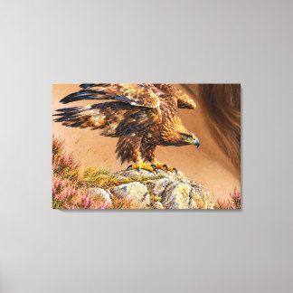 Lienzo Pintura de águila dorada majestuosa posada en una