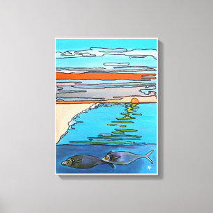 Lienzo Pintura de amanecer en el océano de 8 bits de Alfr