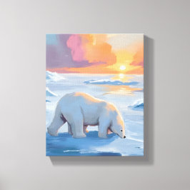 Lienzo Pintura de animal de acuarela de invierno de oso p