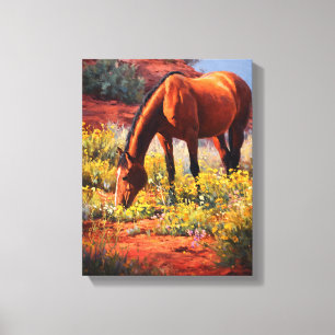 Lienzo Pintura de caballo pastando en el vibrante desiert