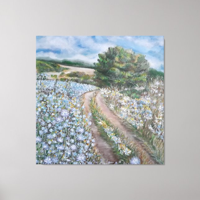 Lienzo Pintura de campo de achicoria de época (Anverso)