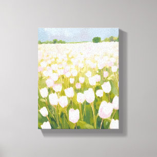 Lienzo Pintura de Campo de Flores de Tulipanes Blancos