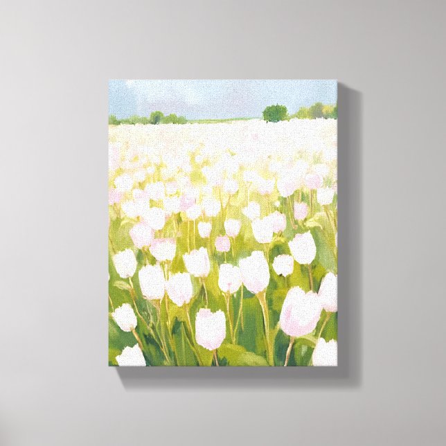 Lienzo Pintura de Campo de Flores de Tulipanes Blancos (Anverso)