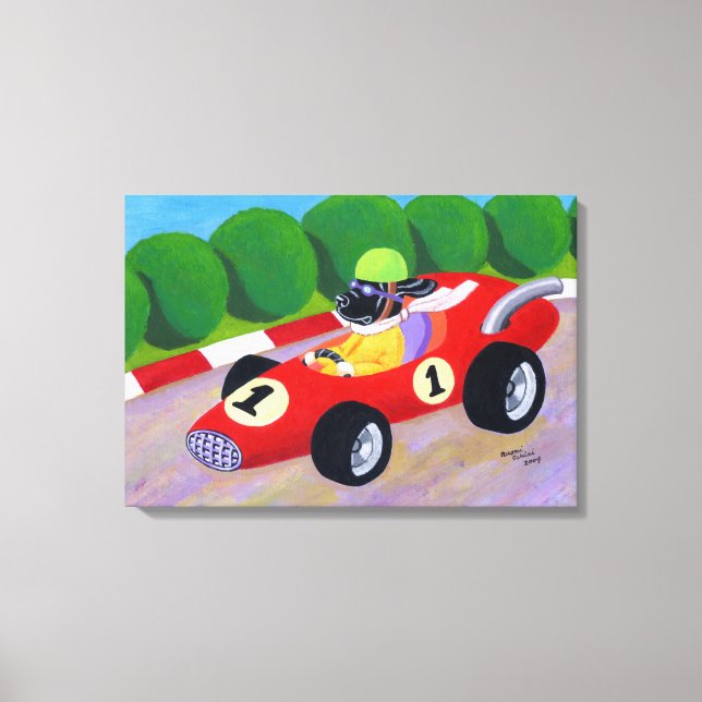 Lienzo Pintura de Carreras de Labrador Negro (Anverso)