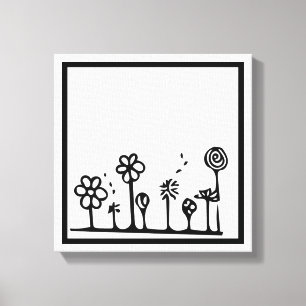 Lienzo Pintura de dibujo de flores en blanco y negro