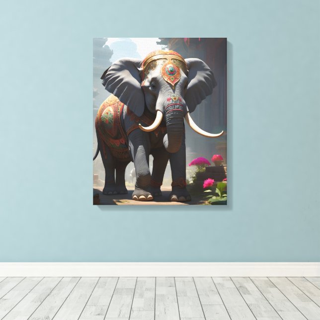 Lienzo Pintura de Elephant Folk Art (Insitu (piso de madera))