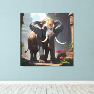Lienzo Pintura de Elephant Folk Art