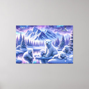 Lienzo Pintura de Escena Nevada de Familia de Osos Polare