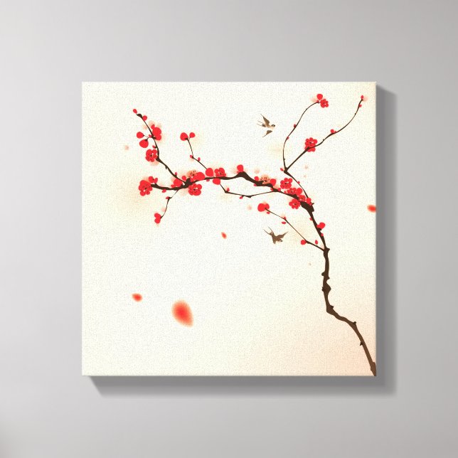 Lienzo Pintura de estilo oriental, flor de ciruela en la  (Anverso)