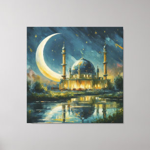 Lienzo Pintura de estrellas de media luna de la mezquita 