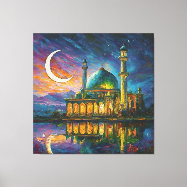Lienzo Pintura de estrellas de media luna de la mezquita  (Anverso)