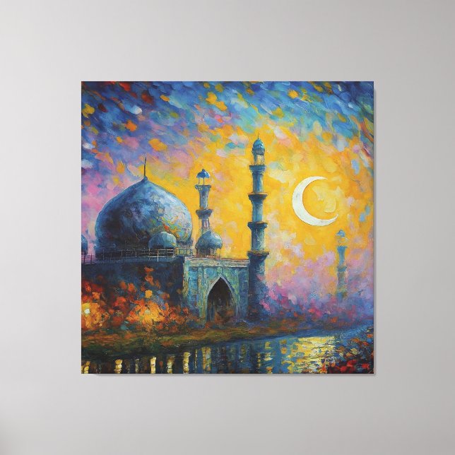 Lienzo Pintura de estrellas de media luna de la mezquita  (Anverso)