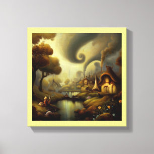Lienzo Pintura de fantasía 5 - Paisaje de pueblo