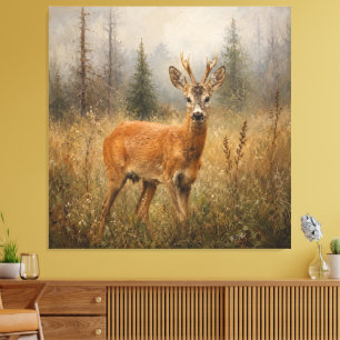 Lienzo Pintura de fauna europea de corzo macho