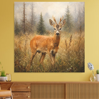 Lienzo Pintura de fauna europea de corzo macho