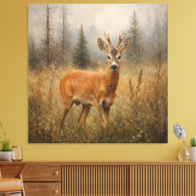 Lienzo Pintura de fauna europea de corzo macho (Insitu (Sala de estar))