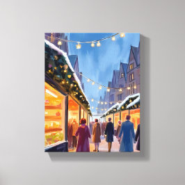 Lienzo Pintura de Feliz Navidad en el Mercado Navideño