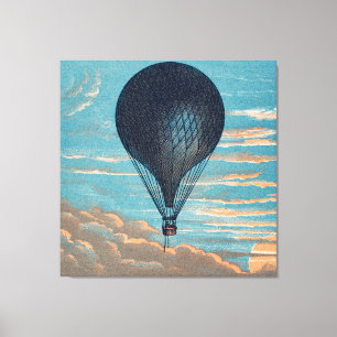Lienzo Pintura de Globo Aerostático Azul Vintage