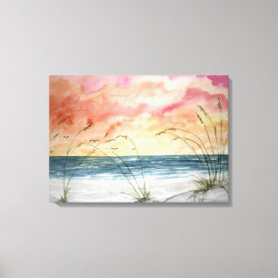 Lienzo pintura de la acuarela del paisaje marino de la