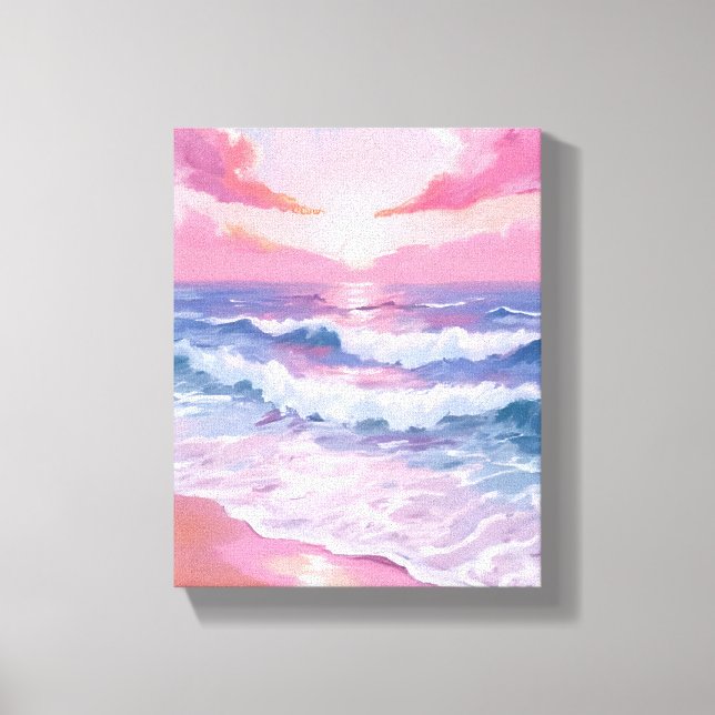 Lienzo Pintura de la costa del océano rosa (Anverso)