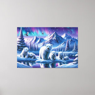 Lienzo Pintura de la escena nevada de la familia de osos 