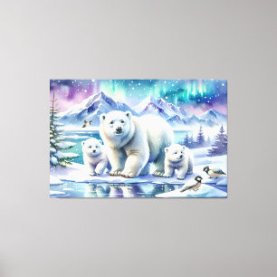 Lienzo Pintura de la escena nevada de la familia de osos 