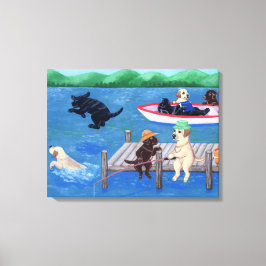 Lienzo Pintura de Lake Fun Labradors