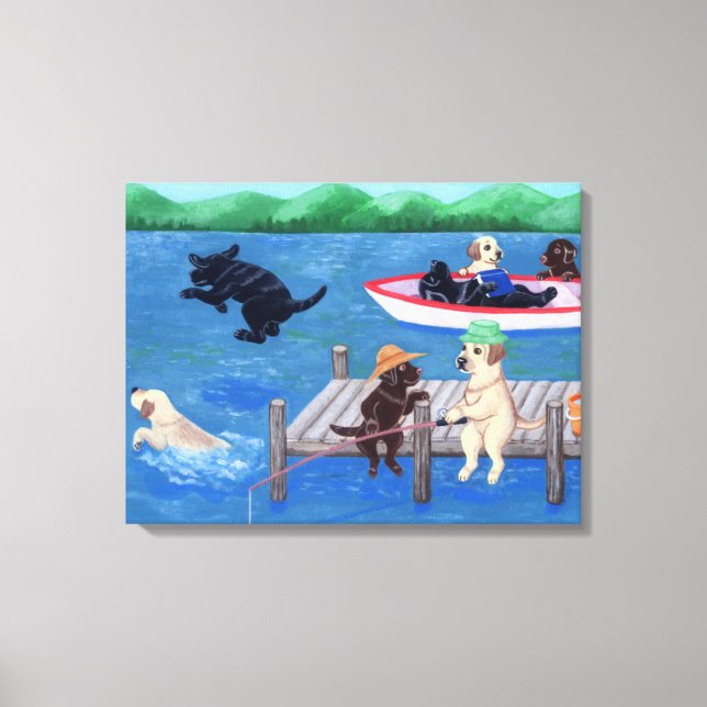 Lienzo Pintura de Lake Fun Labradors (Anverso)