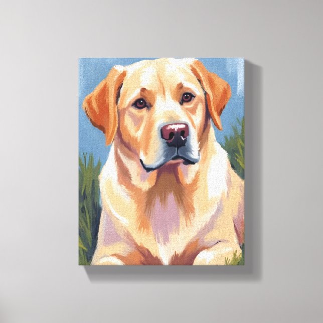 Lienzo Pintura de mascota de perro labrador amarillo (Anverso)
