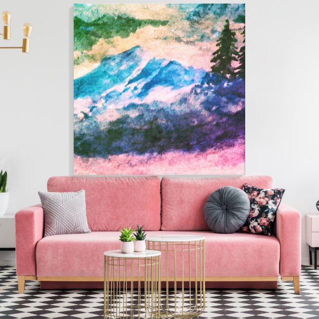 Lienzo Pintura de paisaje acuarela del bosque mágico (Insitu (Sala de estar))